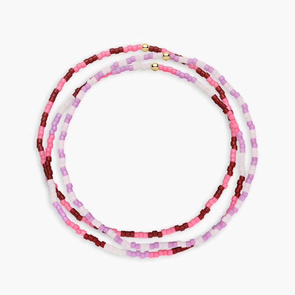 GORJANA Gigi Striped Malibu Glass Beaded Bracelets Set of 3 Pink Purple Boho